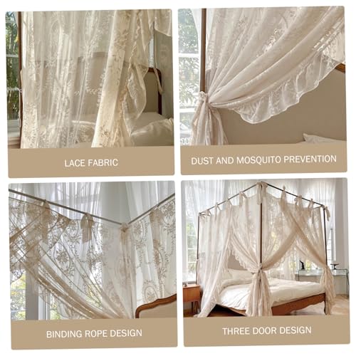 Rideaux de lit à baldaquin d'angle beige de qualité pour lit 1,5 m - 5
