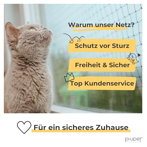 PiuPet® Katzennetz Drahtverstärkt I 12x3m I schwarz I Befestigungsset inklusive