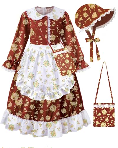 Qezny Colonial Costume Girls Pioneer Dresses for Girls Ages 4-12