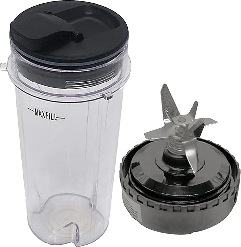 Joystar Taza de repuesto de 16 onzas (16 onzas) con boquilla Tapa de sello con cuchilla para 1000W Nutri Ninja Blender BL740BL660