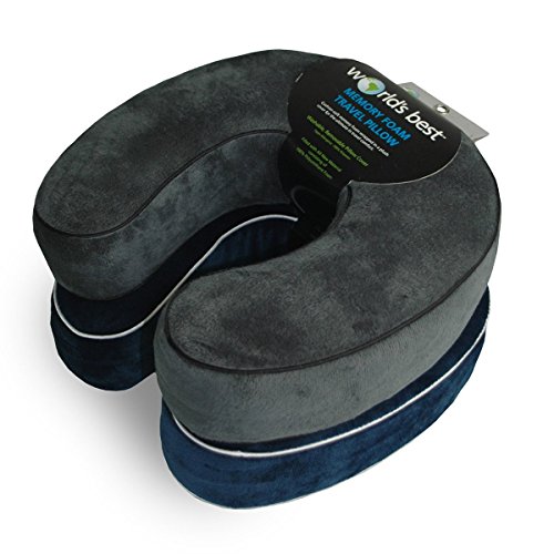 World's Best Cushion-Soft Memory Foam Neck Pillows Variety Pack, Charcoal and Navy