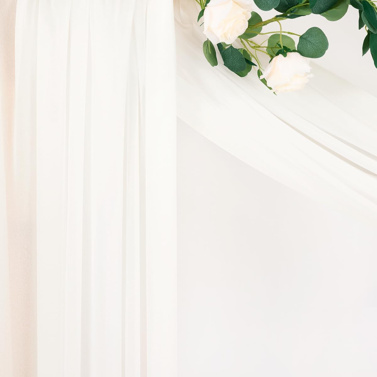 MLMC Ivory White Wedding Arch Draping Fabric 2 Panels 29" x 20 FT Extra Long Gauze Drapes Sheer Backdrop Curtains 6.6 Yards Outdoor Drapery Panels for Wedding Baby Shower Party Ceiling Decoration