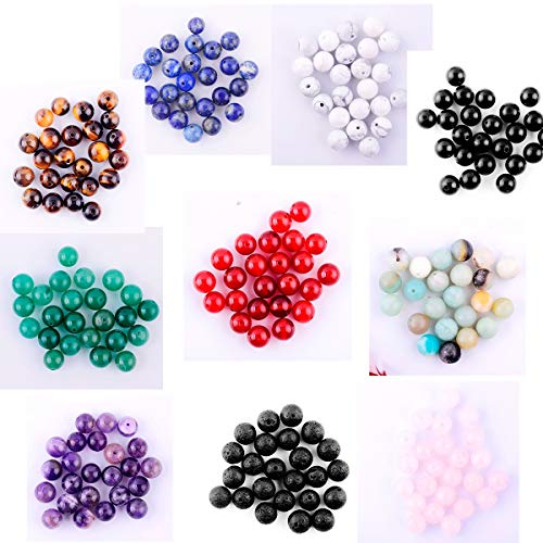 Stone Beads Box Set Kits 240Pcs 8Mm Round Loose Gemstone Natural Amethyst Lava Stone Amazonlite Assorted Color With Accessories Tools For Bracelet Jewelry Making (Stone Beads Kits) #TOP3