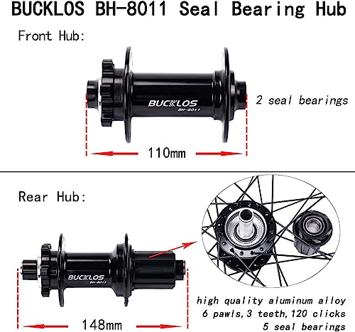 Bucklos 27.5/29 Inch Thru Axle Boost Mtb Wheelset, Front 15 * 110Mm Rear 12 * 148Mm Disc Brake Mountain Bike Wheel, Al6061 32H 1.9/2.5 Double Wall Clincher Dual, Fit 8 9 10 11 Speed Cassette Xc Am Dh #TOP1