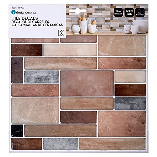 Truu Design Self-Adhesive Peel and Stick Marble Look Subway Wall Tiles for Kitchen, Living Room & Bathroom, Beige, 10 x 10 inches, Model: 10783DC-6