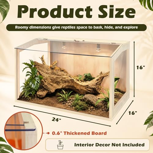 Image of PROLEE Bearded Dragon Tank, Lizard Tank with Clear Tempered Glass, Anti-Scratch Reptile Enclosure, Reptile Tank Built-in Light Fixtures with Switch (24X16X16inch,24 Gallon)