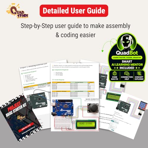 Image of Quad Store Project Kit for Uno R4 Compatible with Arduino IDE | Build games, smart devices & robotics projects. Features AI mentor for coding help and DIY STEM projects.
