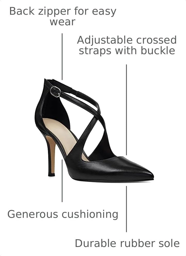 Image of Womens Pumps High Heels Pointed Toe Crossed Strap D'Orsay Zip up Stilettos Party Dress Shoes