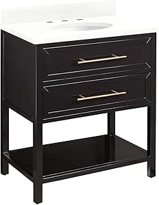 Signature Hardware 459357 Robertson 30" Free Standing Single Vanity Cabinet Set with Mahogany Cabinet, Vanity Top and Oval Undermount Sink - 8" Faucet Holes