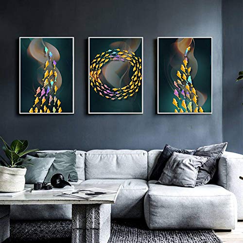 Affiches et imprimés de poisson abstrait KEBIA triptyque sur toile haut de gamme 20x30cm