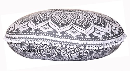 Anjaniya - 32" Ombre Mandala Bohemian Yoga Meditation Floor Pillow Cover Comfortable Home Cushion Couch Seating Large Zipped Throw Hippie Decorative Ottoman Boho Indian (Grey, 32 Inches) #TOP1