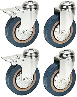 100mm Non Marking Grey Rubber Castors (Braked) - Bolt Hole Fitting Heavy Duty Casters Wheels by Bulldog Castors - Max 300Kg Per Set