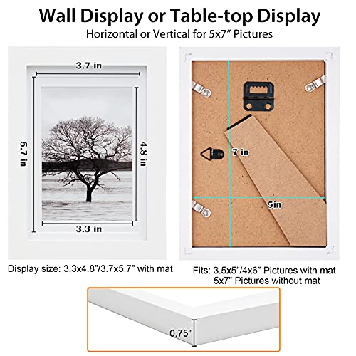 Egofine 5X7 Picture Frames 4 Pcs - Made Of Solid Wood Covered By Plexiglass Matted For 4X6 And 3.5X5 For Table Top Display And Wall Mounting Photo Frame White #TOP5