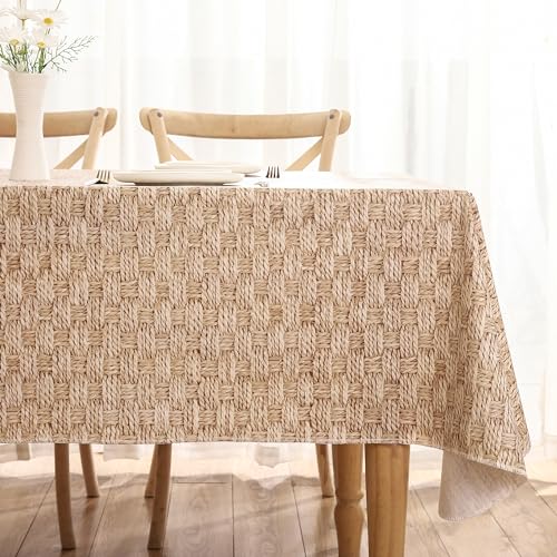 Image of Walrus Heavy Duty Vinyl Tablecloth with Flannel Backing Waterproof Oil-Proof Plastic Table Cloth Stain-Resistant Wipeable Rectangle or Square Table Cover for Indoor and Outdoor (Weave, 60X84 Inch)