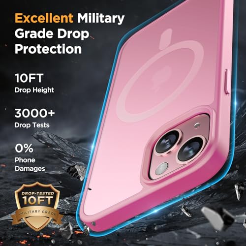Image of Miracase Magnetic for iPhone 15 Case (Compatible with MagSafe)(with 2X Screen Protectors) Military-Grade Protection, Anti-Fingerprint Translucent Matte Phone Cover for iPhone 15 6.1 inch, Mes Pink