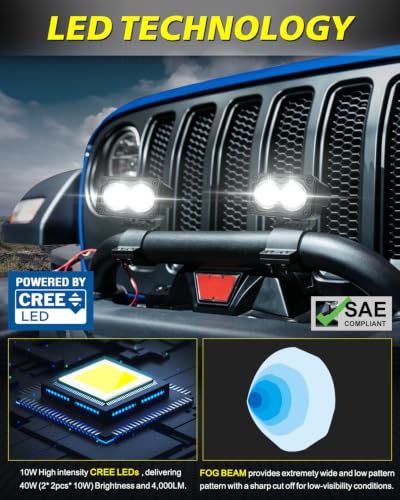 Image of 3 Inch SAE Fog Lights CREE LEDs with Wiring Harness & Black Covers | Street Legal SAE Fog Beam, High Intensity CREE LEDs, Cut-off Beam Fog Lights for Truck Motorcycle Pickup SUV Tocoma