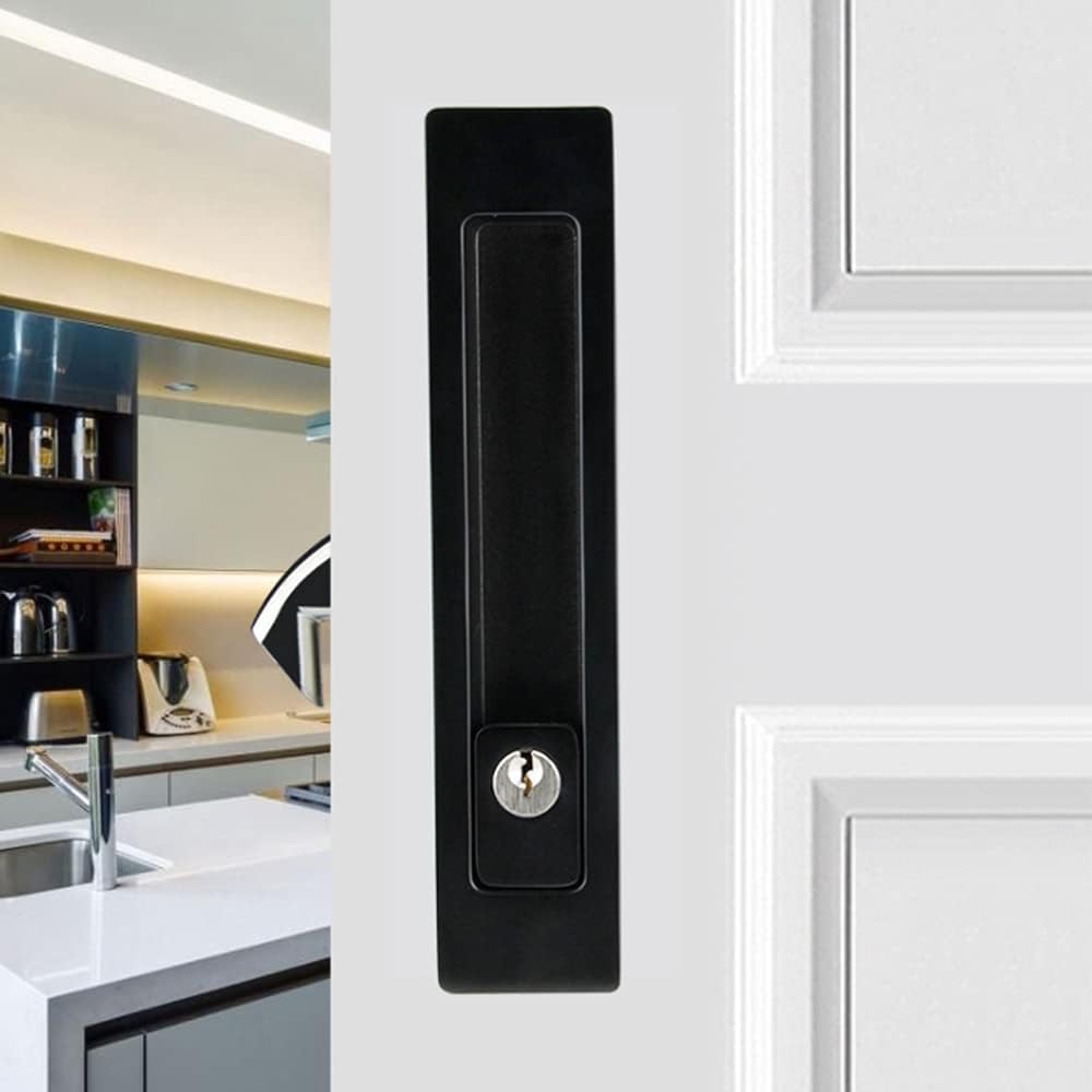 LWZH 7.1" Sliding Door Mortise Lock Latch Invisible Recessed Handle Set with 3 Keys Interior Wood Pocket Door Lock Furniture Hardware(Black)