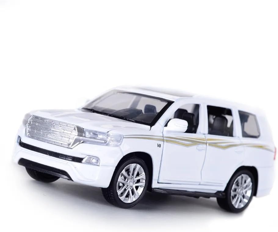 1:32 Scale Land Cruiser Toy Car for Kids Die Cast Metal Model Toy Cars with Light Sound Pullback with Openable Door Car(1:32 Land Cruiser-White)