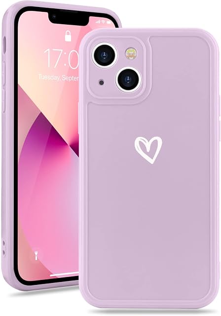 Micoden for iPhone 13 Phone Case Cute Girls Silicone Shockproof Protective Bumper Cases with Love Heart Pattern Design for iPhone 13 Purple