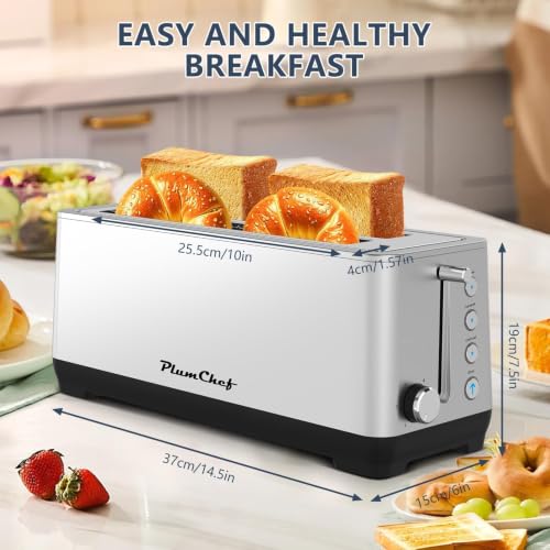 Plum chef 4-Slice Toaster, Extra Wide Long SIot Toaster, 6 Browning Settings, Bagel/Defrost/Reheat Functions, Removable Crumb Tray, Stainless Steel Housing 135oW (Stainless Steel Silver) - Image 2