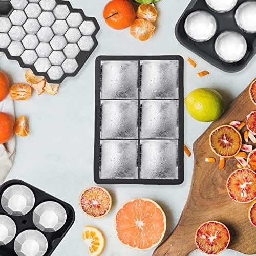 Ice Cube Trays, Silicone Large Ice Cube Molds For Freezer With Lid, 6 Ball Ice Cube Tray, 4 Diamond & 6-Ice Trays, Reusable Ice Mold For Whiskey And Cocktails, Keep Drinks Juices Chilled (4 Pcs) #TOP1