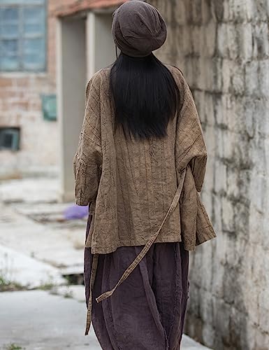 NFYM Women's Long Sleeve Open Front Kimono Hanten Jacket Cotton Linen Vintage Tie Dye Hanfu Self-Tie Cardigan Outerwear4