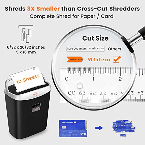 Paper Shredder,Vidateco 10-Sheet Micro-Cut Shredder With Us Patented Cutter,Also Shreds Card/Staple/Clip,Paper Shredder For Home Office,Durable&Fast With Jam Proof System,3.9-Gallon Basket (Etl) #TOP1