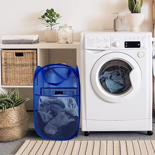 Image of Larpur Mesh Laundry Basket, Pop up Laundry Hamper with Handles, Collapsible Clothes Basket for Travel, College, Dorm, Royal Blue
