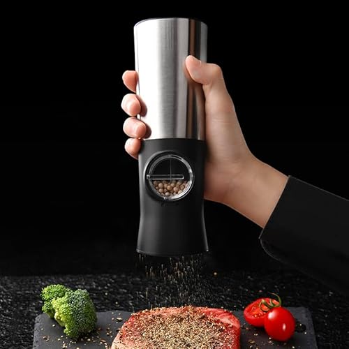 Circle Joy Gravity Electric Salt And Pepper Grinder Set (Pack Of 2) Battery Operated Pepper Mills, Dustproof Cover,Adjustable Coarseness And One Hand Automatic Operation, Black And Silver #TOP5