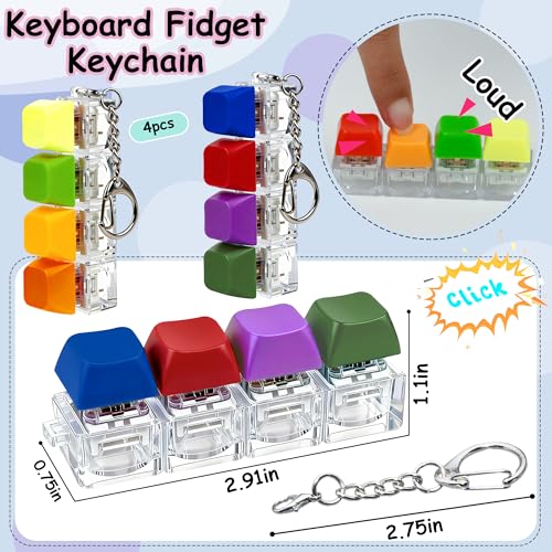Image of 2 PCS Keyboard Fidget Toy, Keyboard Fidget Keychain 4-in-1 Keyboard Decompression Button Finger Clicker Toys, Keychain Button Stress Relief Fidget Gifts to Relief Stress (Bright)