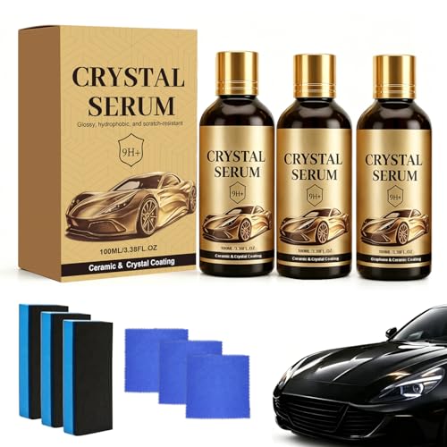 3PCS Crystal Serum for Cars – Crystal Serum Ceramic Coating, Repels Water Stains, Blocks UV Radiation, Resists Oxidation, Enhances Mirror Shine & Shields Auto Paint from Daily Outdoor Damage