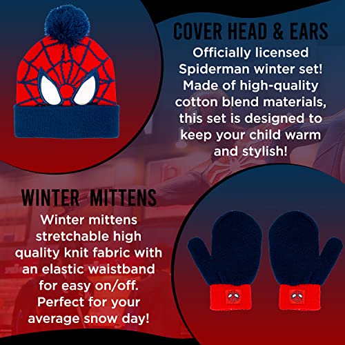 Image of Marvel Spider-Man Boys Winter Hat and Mitten Set, Beanie Hat and Gloves