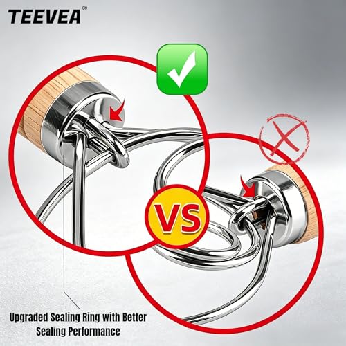 Image of TEEVEA Danish Dough Whisk Stainless Steel Wooden Handle for Sourdough Bread | 4-Loop Food-Grade Steel Dutch Whisk, Even Mixing, Replaces Dough Hook and Mixing Spoon, Nonstick Easy Clean, Sourdough Mixer