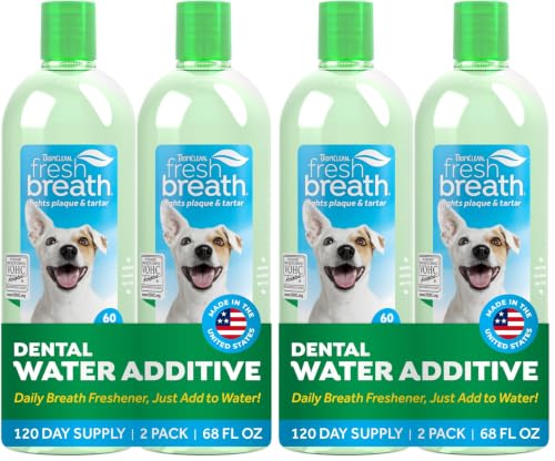 Image of TropiClean Fresh Breath Water Additive for Dogs 4-Pack, 33.8oz Each - Dog Breath Freshener & Teeth Cleaning Solution, Better Value for Daily Use