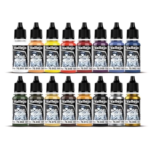 Vallejo - Basic Colors USA Acrylic Paint Set | Model Color | Figure Color Series Historical Miniature Kit to Achieve Historical Accuracy with Artist-Grade Pigments | 16 Bottles x 18 ml (0.60 fl.oz.)