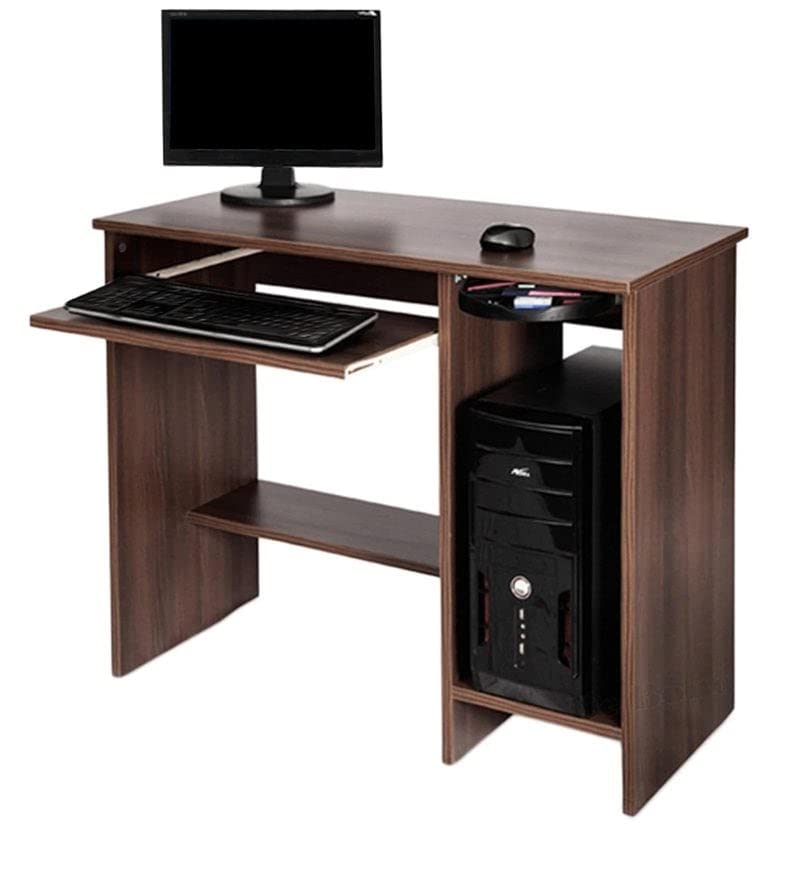 Image of MAMTA DECORATION Engineered Wood Writing Study Table with Shelves Storage for Home Computer Desk with Keyboard Shelf for Office and Home (Dark Matt Finish)