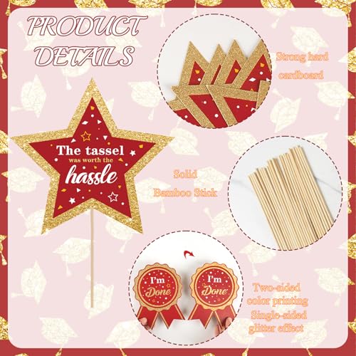 Image of Graduation Decorations for Class of 2026-60pcs Glitter Red Gold Graduation Table Centerpieces Sticks with LED String Lights for College High School 2026 Graduation Party Favors Supplies