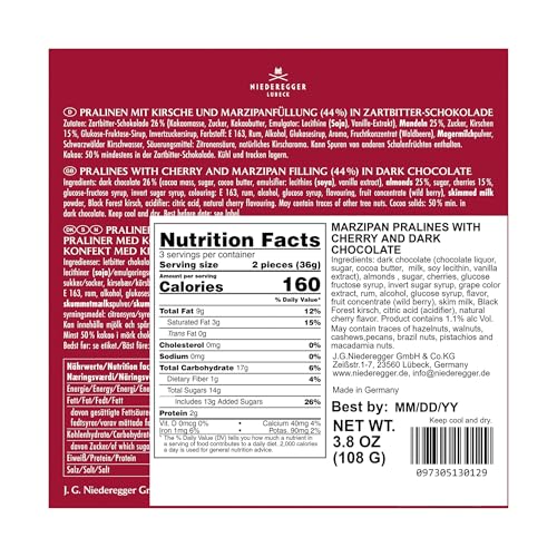 Niederegger "Cherry Loves Marzipan" Pralines Covered with Crisp & Dark Chocolate 108g / 3.8oz | 6 piece per Box | Deliciously Decadent: Premium, Handcrafted, Exquisite | Crafted in Germany since 1806 - Image 2