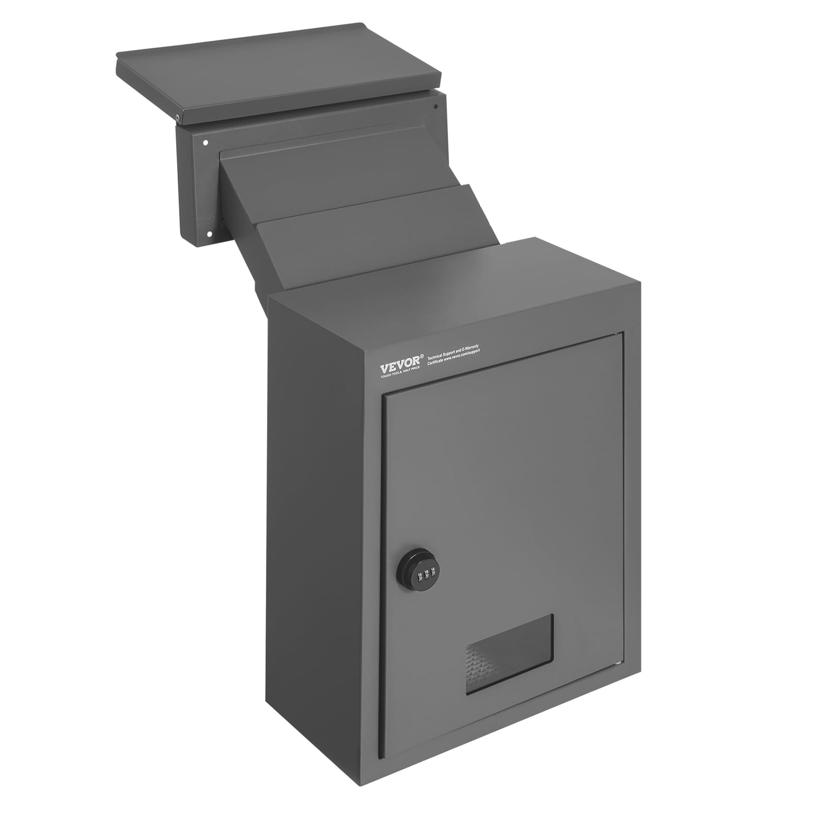 VEVOR Steel Fence Mailbox 320 x 158 x 430 mm Recessed Mailbox with Code Lock Mailbox for Walls and Fence Walls 70 to 200 mm Grey Rainproof Mailbox for Home Office