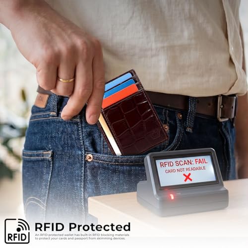 Image of Genuine Leather Slim Card Holder Wallet for Men - Premium and Stylish Card Holder with Capacity for 7-10 Cards and Currency Compartment - Stylish and Functional Leather Wallet (CHERRY)