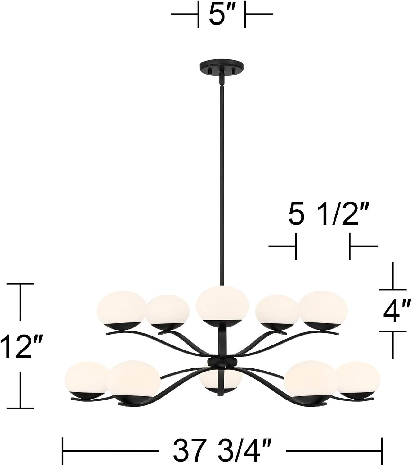 Possini Euro Design Corus Matte Black Chandelier Lighting 37 3/4" Wide Modern Tiered Dimmable LED Milky White Glass Shade 6-Light Fixture for Dining Room House Foyer Kitchen Island Entryway Bedroom