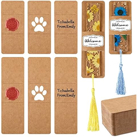 100 Pcs Resin Bookmark Holder Kraft Bookmark Sleeves Brown Book Markers Cover Holder Blank Display Cards for DIY Bookmark Wrapping Small Business Packaging Supplies Valentines Gift Party Favor, 2 Size Cover