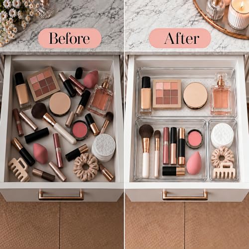 CHOWAY 10 Pack Large Clear Drawer Organizer Trays, 3 Sizes, Non-Slip - image 3