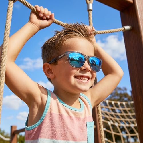 Image of COASION Classic Retro Kids Polarized Sunglasses for Boys & Girls Age 2-9 | UV400 Shatterproof Lightweight Sun Glasses with Brand Logo, Toddler Beach Outdoor Travel Sunnies, Children Summer Must-Haves