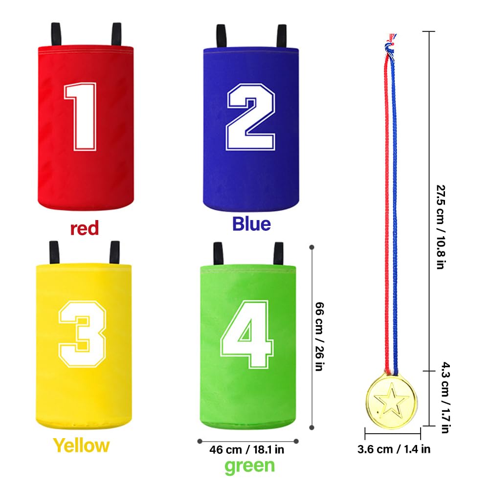 Set di 4 Sacchi da Gioco del Salto per Bambini, Borse Colorate per Festa e Attività Familiari