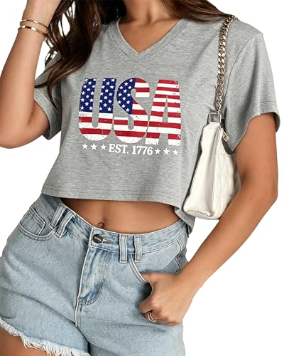 Image of Womens Crop Tops Short Sleeve V Neck Summer Cropped T Shirts Baisc Tees