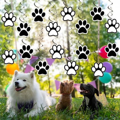 Image of Weecent 24 Pcs Dog Paw Prints Themed Party Hanging Swirl Black White Puppy Birthday Decorations Banners Paw Prints Ceiling Streamers for Pets Birthday Baby Shower Party Favors Supplies