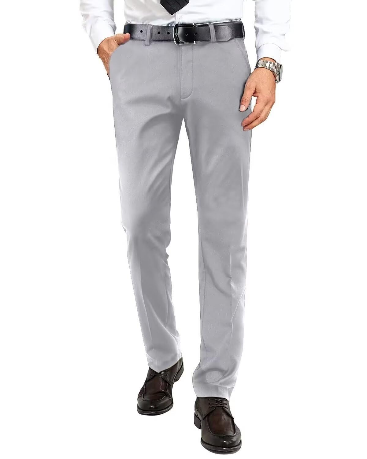 Mens Dress Pants Formal Slim Fit Tuxedo Expandable Waist Flat Front Slacks Pant for Men Groomsmen Business Work Classic-image-1