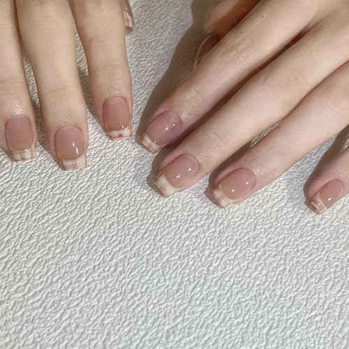 24 uñas postizas de punta francesa, reutilizables, acrílicas, cortas, bailarinas, cubiertas completas, uñas adhesivas brillantes a presión