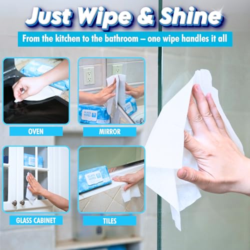 Image of Air Jungles Glass & Window Cleaner Wipes 70 Count (Pack of 2), XL 8x10 Inch | Ammonia-Free, Streak-Free, Safe For Car Windshield, Headlight, Mirror, Tile & Home Glass, Removes Fingerprints, Dust, Dirt